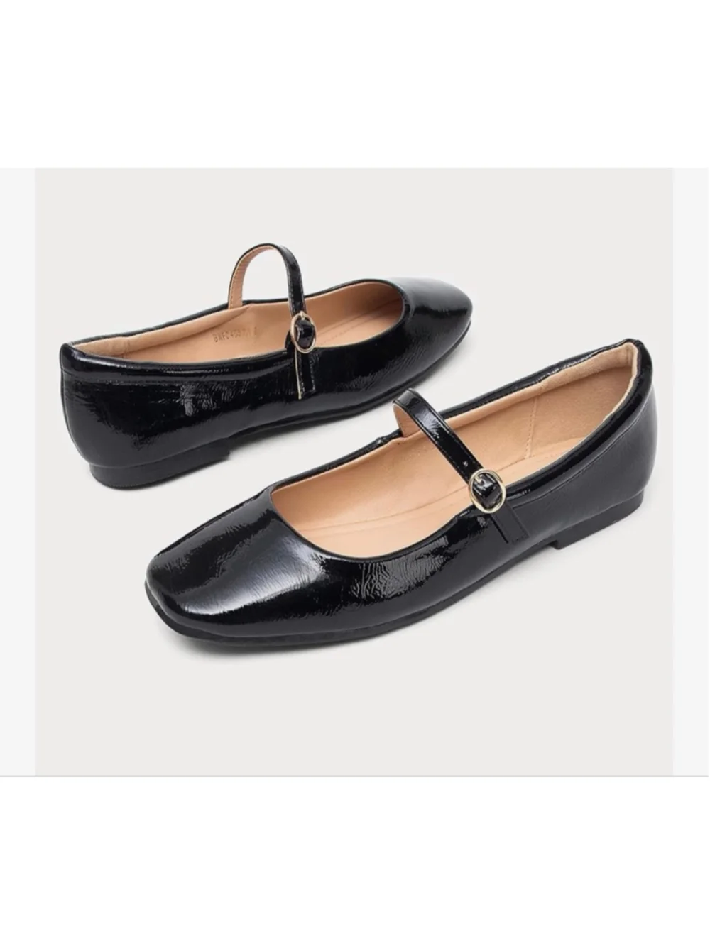 NEW Black Patent Mary Jane Flats Round Toe Ankle Strap Buckle Ballet Flats 9
